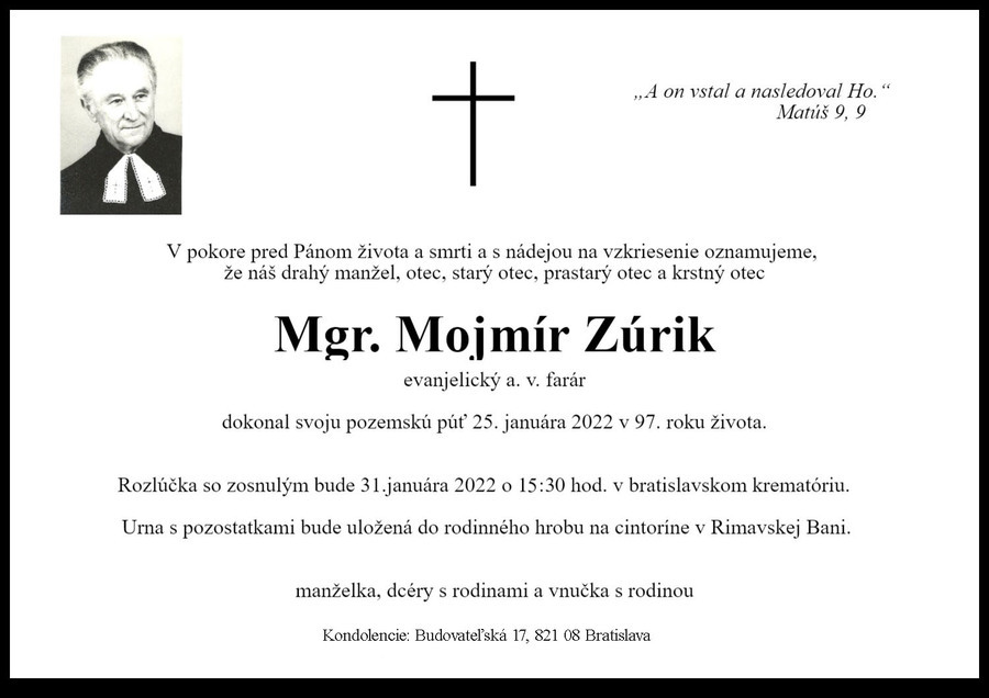 Zomrel brat farár Mgr. Mojmír Zúrik
